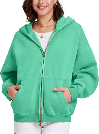 Mens Womens Double Zip up Hoodie Oversized Acid Wash Heavyweight Fleece Cotton Zipper Hoodie Vintage
