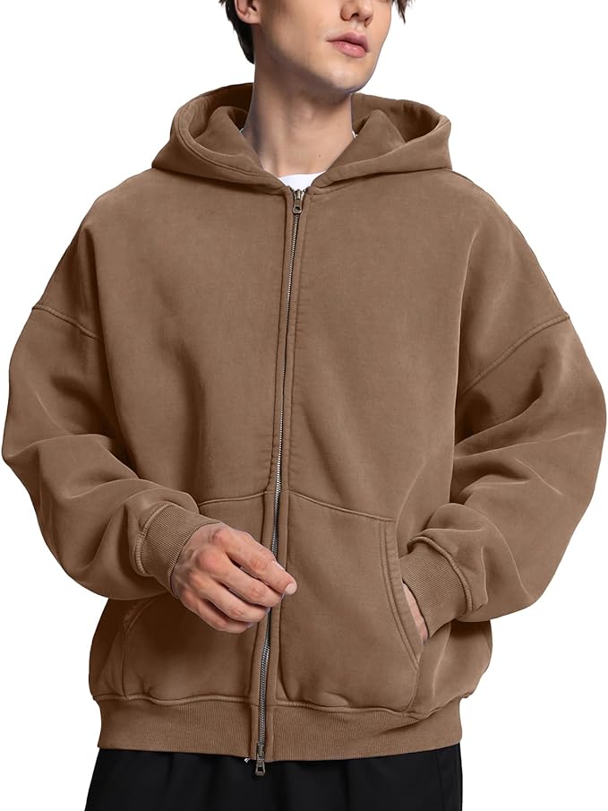 Mens Womens Double Zip up Hoodie Oversized Acid Wash Heavyweight Fleece Cotton Zipper Hoodie Vintage