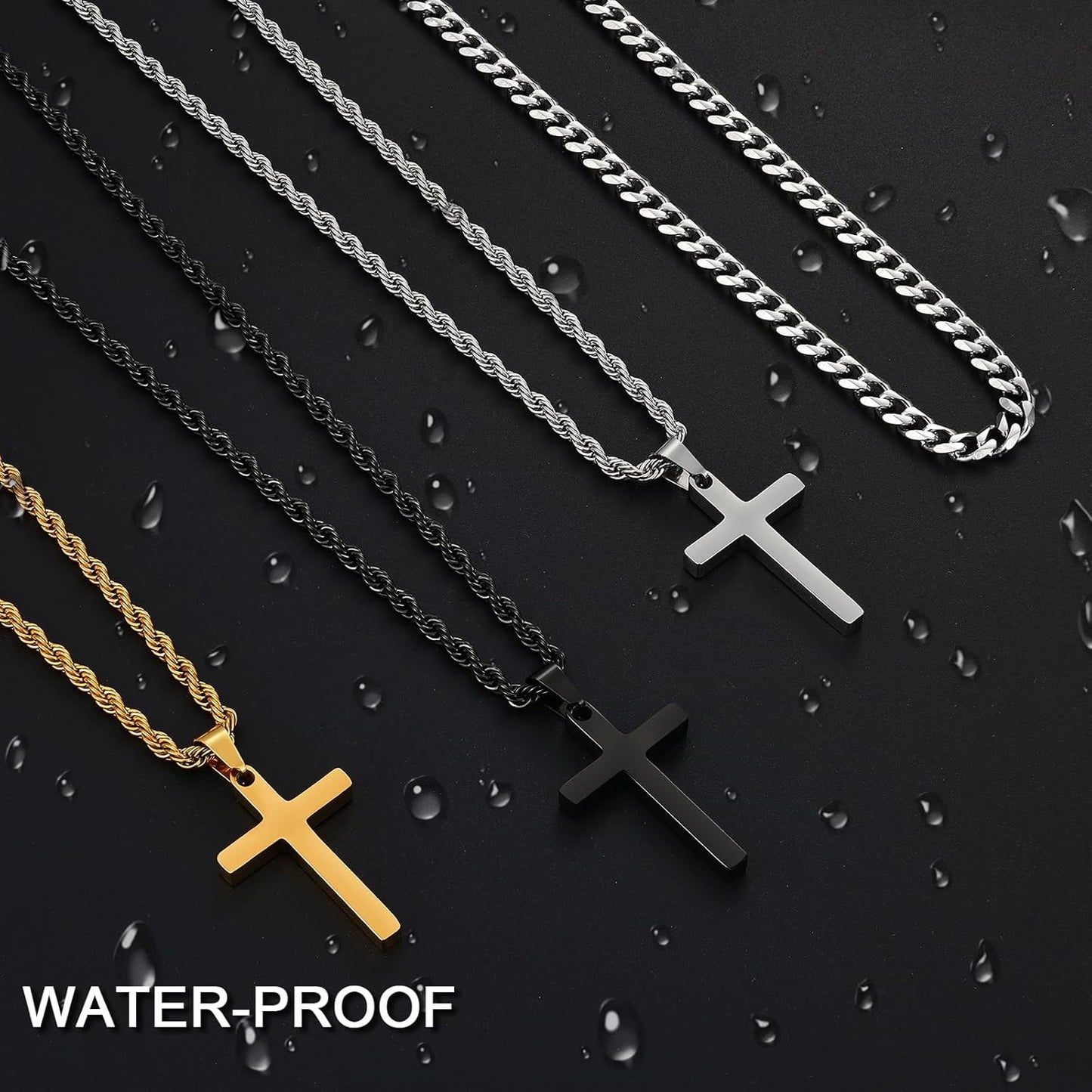 2 Pcs Cross Necklace Chain for Men and Women, Layered Mens Cross Necklaces Stainless Steel Pendant Cuban Link Rope Chain 16-26 Inch, Jewelry Gift