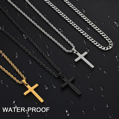 2 Pcs Cross Necklace Chain for Men and Women, Layered Mens Cross Necklaces Stainless Steel Pendant Cuban Link Rope Chain 16-26 Inch, Jewelry Gift