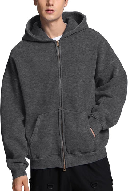 Mens Womens Double Zip up Hoodie Oversized Acid Wash Heavyweight Fleece Cotton Zipper Hoodie Vintage